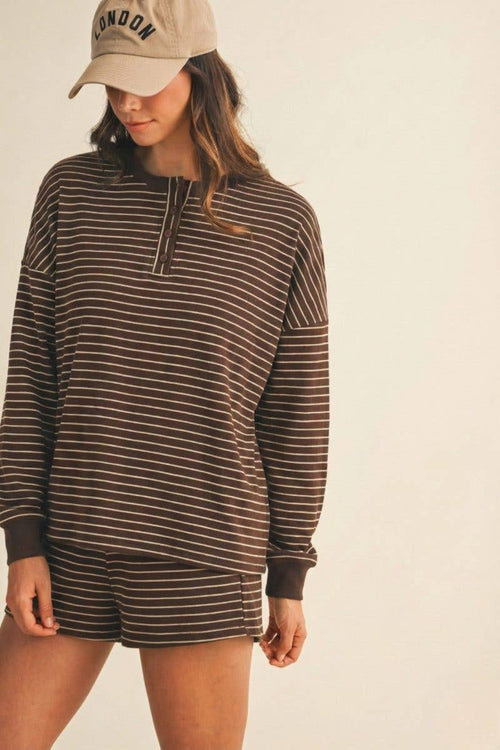 Soft Brushed Pin Stripe Knit Pullover N Shorts