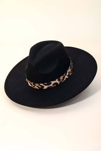 Leopard Strap Flat Brim Fedora Hat