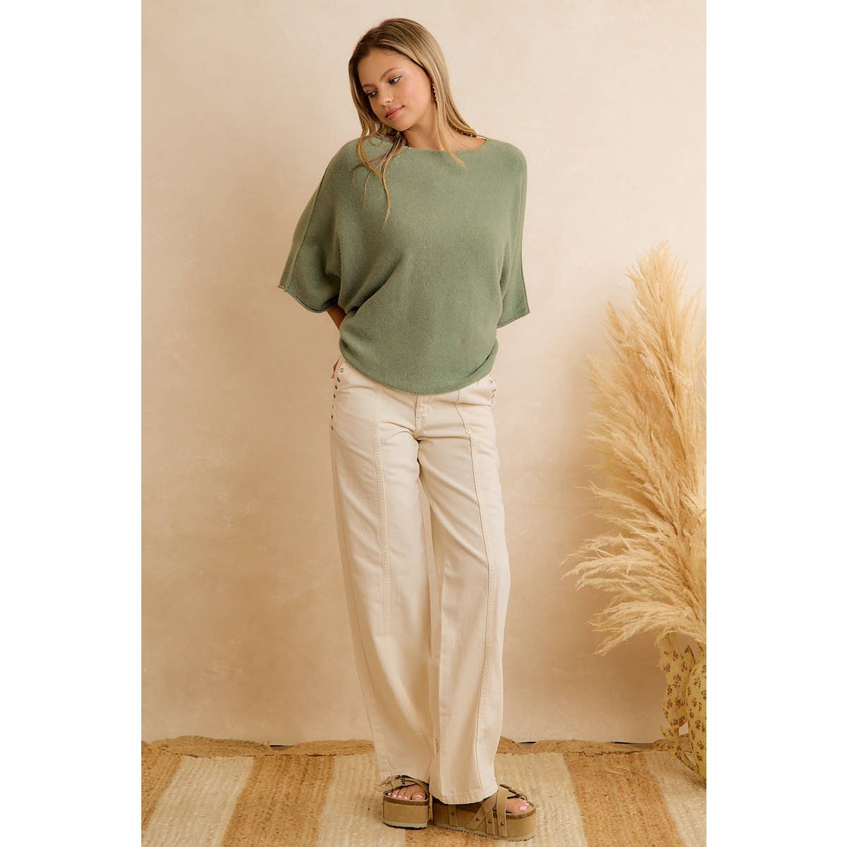 Grommet Detail High Waist Wide Leg Pants
