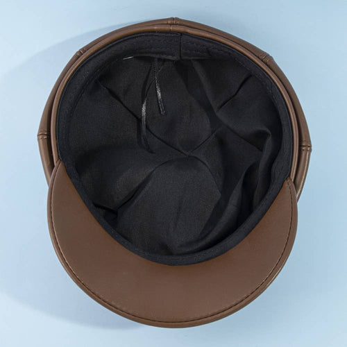 Paneled Vegan Leather Newsboy Cabbie Hat