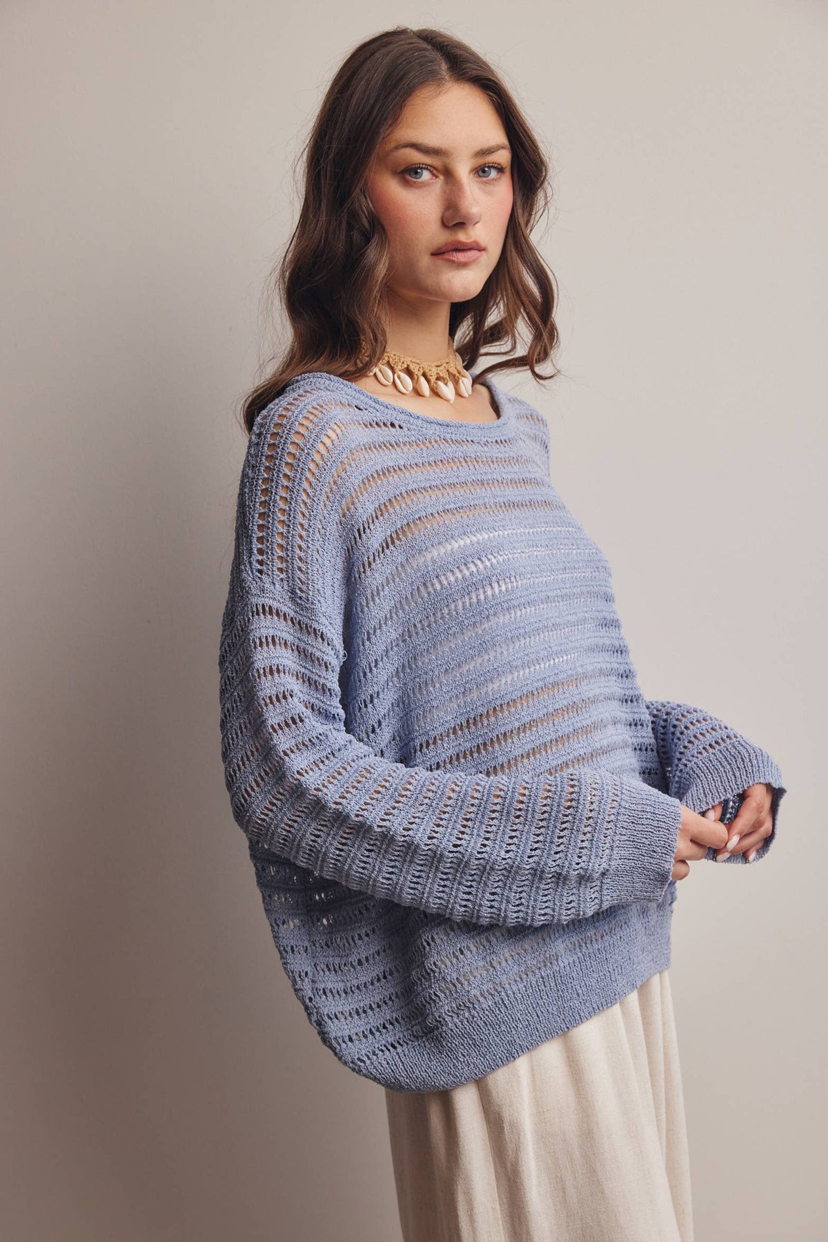 Open-Knit Stripe Sweater Top FSW0056