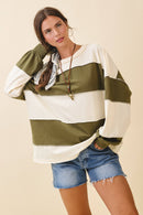 8551GN Oversized Color Block Long Sleeve Pullover