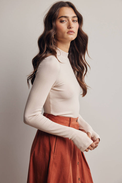 Stretch Ribbed Mock Neck Top FT0063