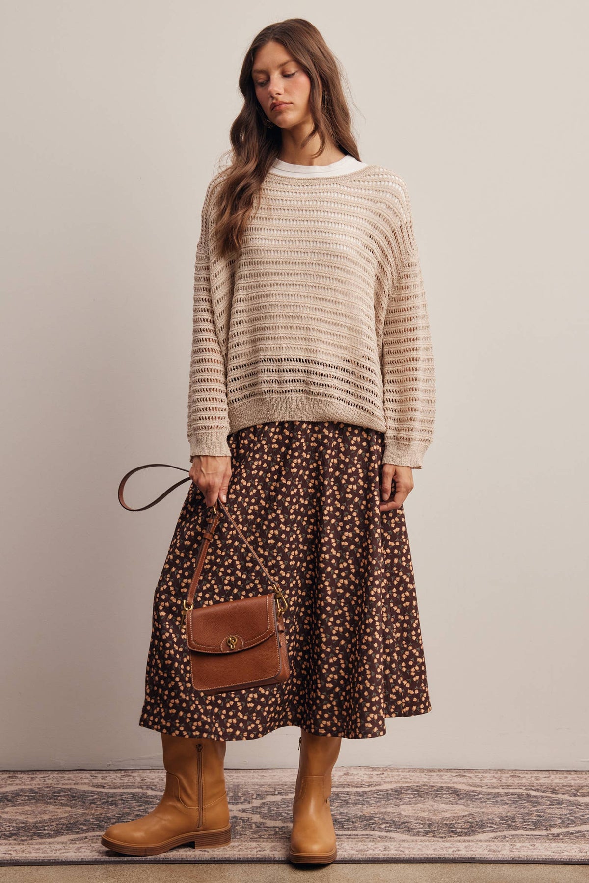 Open-Knit Stripe Sweater Top FSW0056
