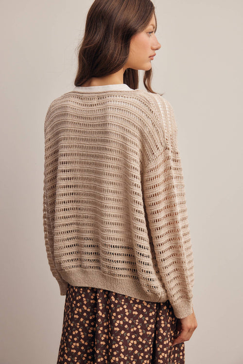 Open-Knit Stripe Sweater Top FSW0056
