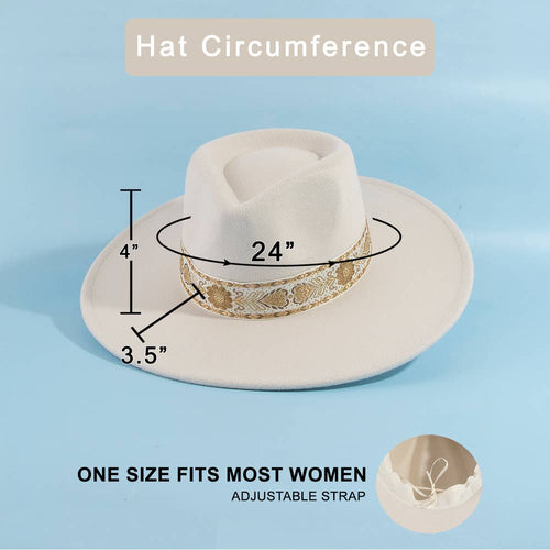 Wide Brim Felt Fedora With Gold Brocade Band