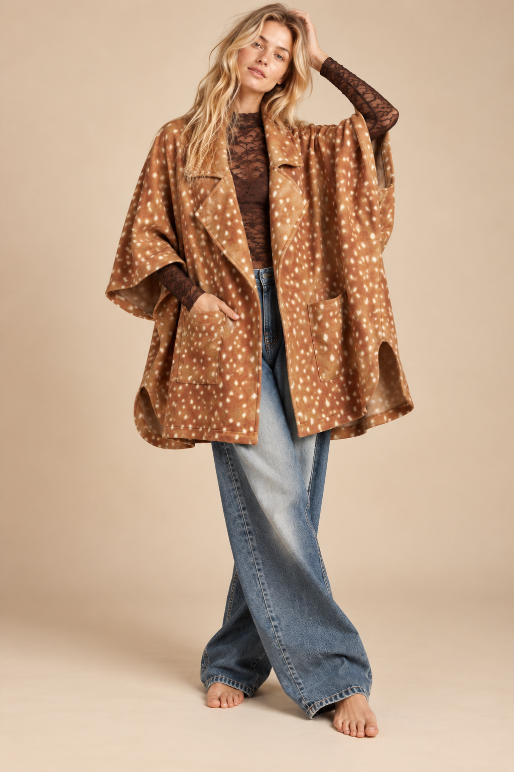 Fawn Print Oversized Kimono Cardigan