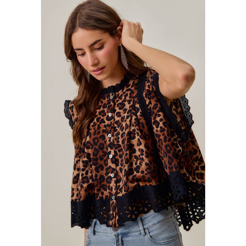 Leopard Pleated Sleeveless Blouse