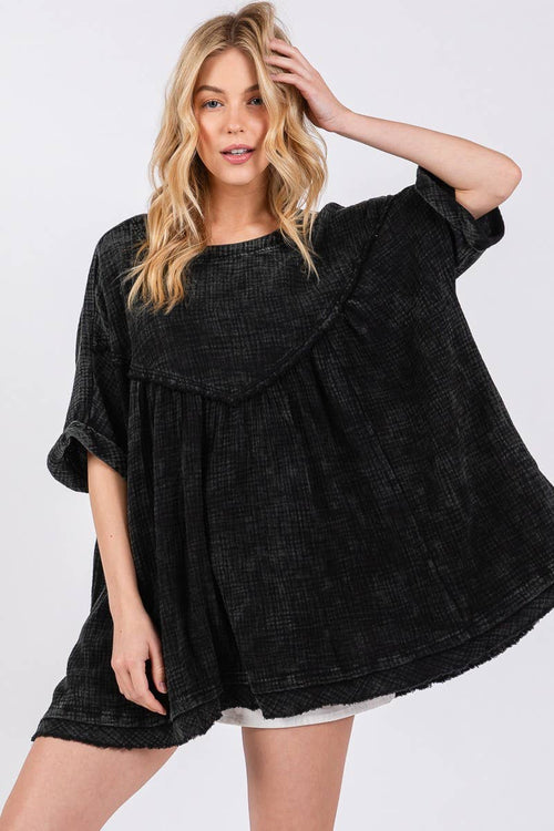 MINERAL WASH FRINGE HEM OVERSIZED TOP