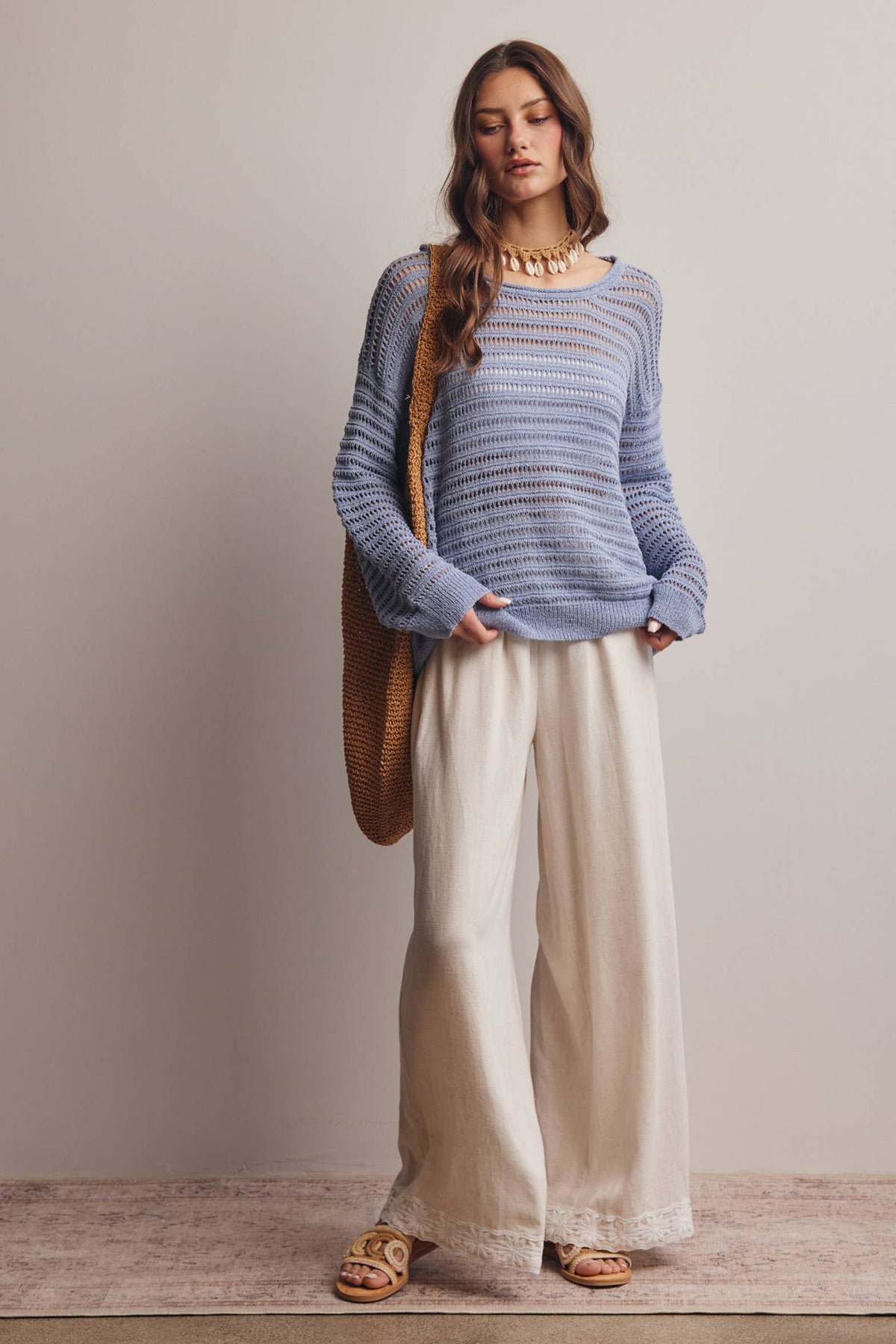 Open-Knit Stripe Sweater Top FSW0056