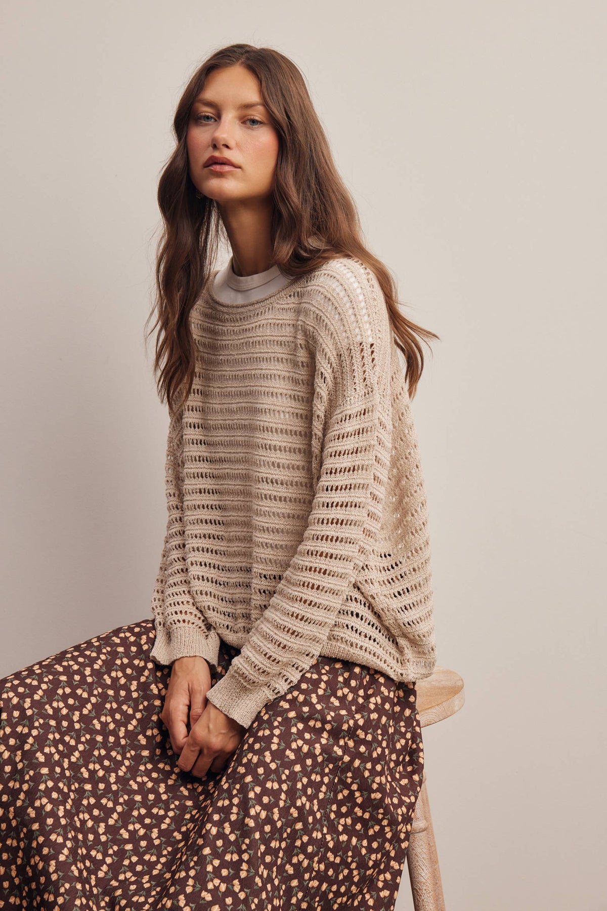 Open-Knit Stripe Sweater Top FSW0056