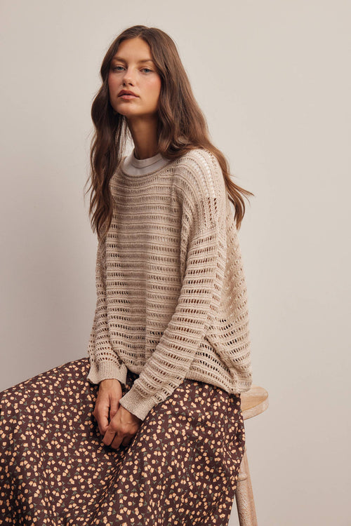 Open-Knit Stripe Sweater Top FSW0056