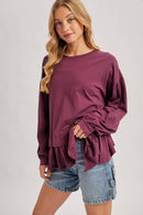 RUFFLED PEPLUM HEM OVERSIZED KNIT TOP