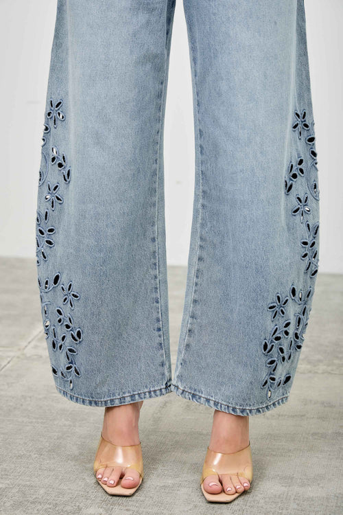 High Rise Embroidered Barrel Jeans