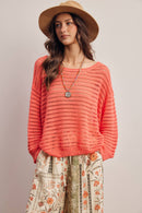 Open-Knit Stripe Sweater Top FSW0056