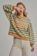 STRIPE TERRY CASUAL THANKSGIVING TOP WITH PUMPKIN LETTERING