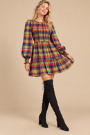 Colorful Plaid Smocked Mini Dress