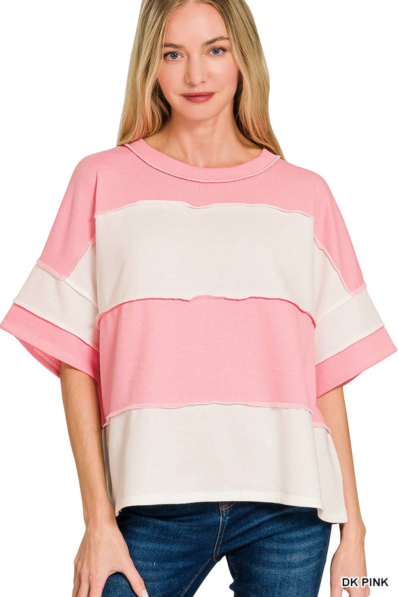 French Terry Color Block Exposed Seam Top - Zenana