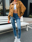 Solid Corduroy Jacket Casual Oversized Button Front
