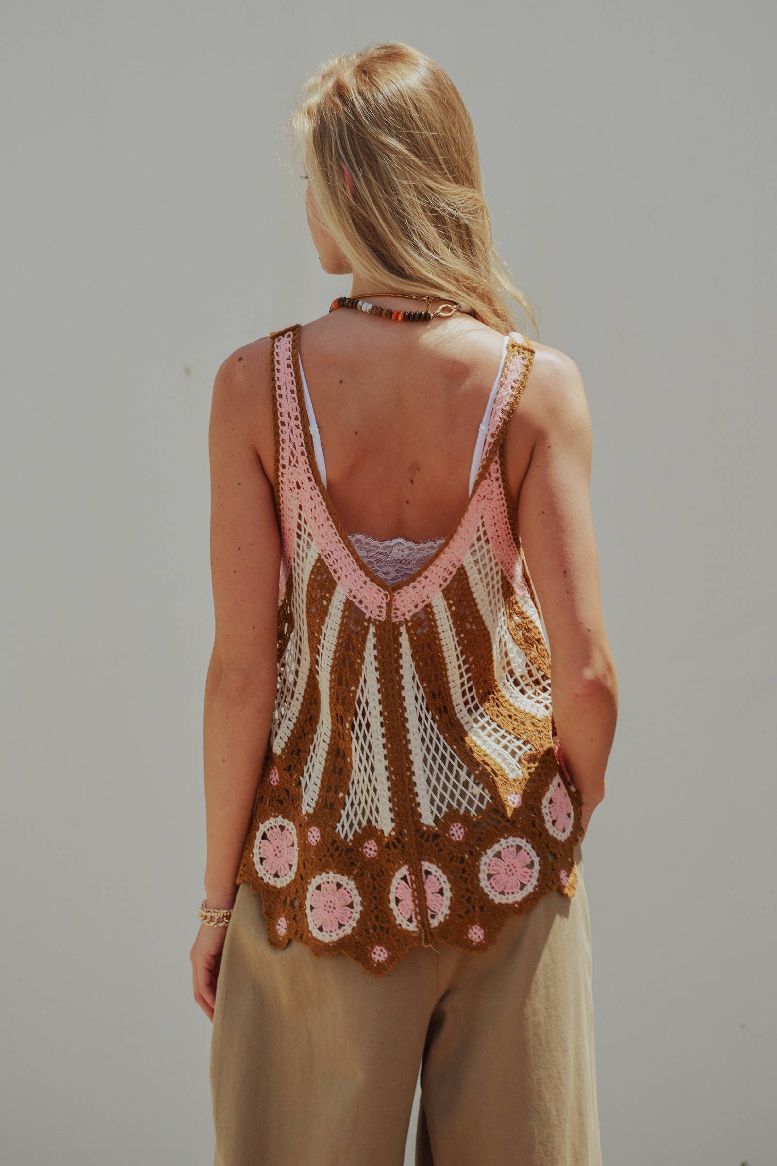 Floral Motif Open-Knit Crochet Tank