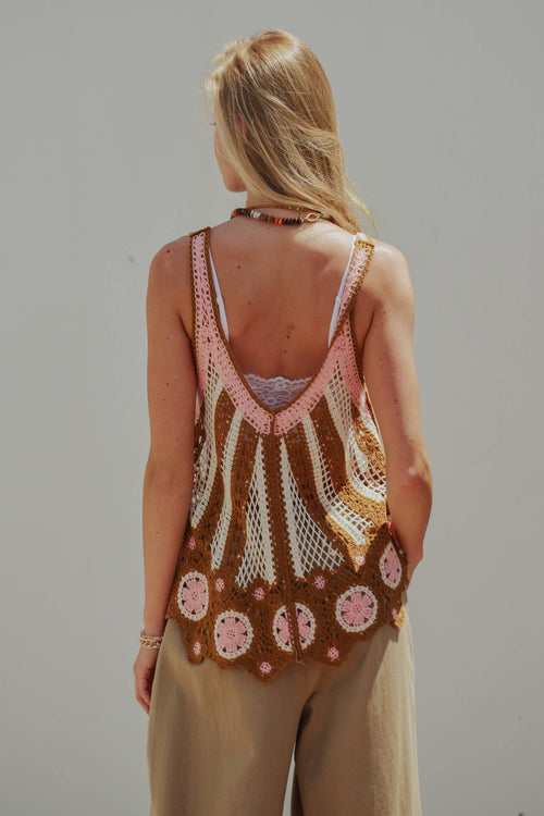 Floral Motif Open-Knit Crochet Tank