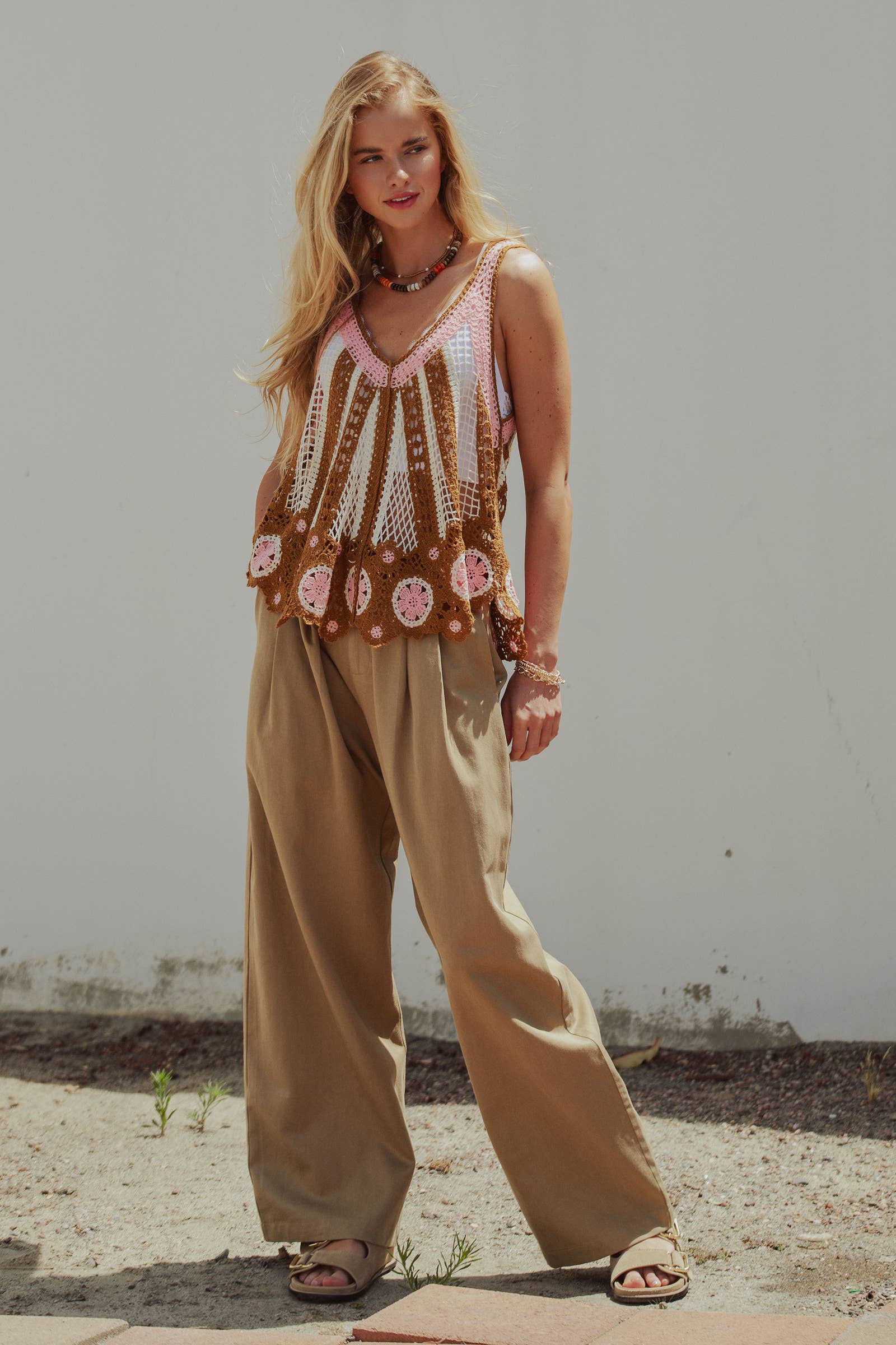 Floral Motif Open-Knit Crochet Tank