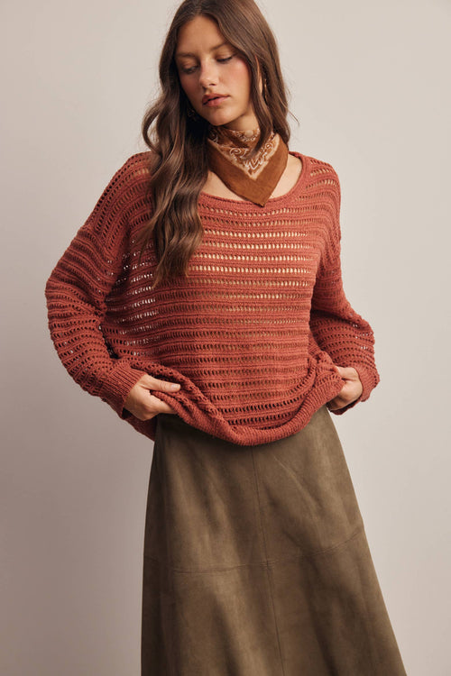 Open-Knit Stripe Sweater Top FSW0056