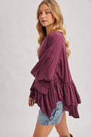 RUFFLED PEPLUM HEM OVERSIZED KNIT TOP