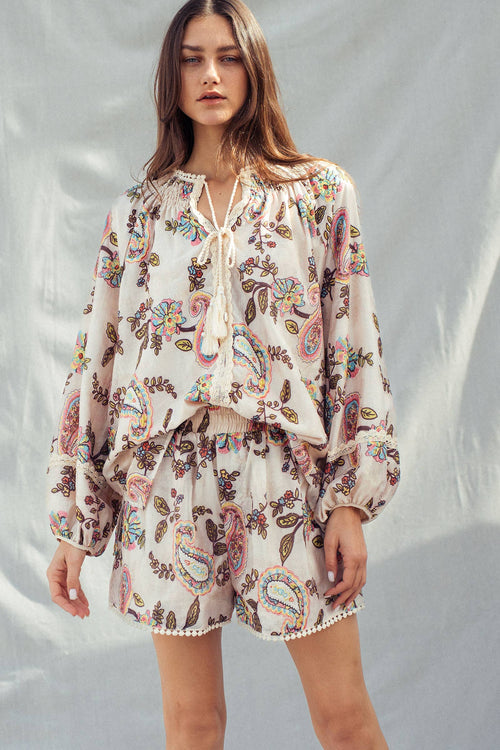 Embroidered Boho Paisley Blouse Top