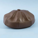 Paneled Vegan Leather Newsboy Cabbie Hat