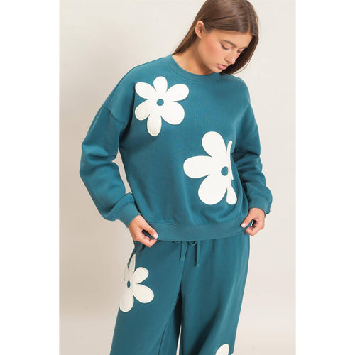 Floral Applique Crew Neck Sweatshirt