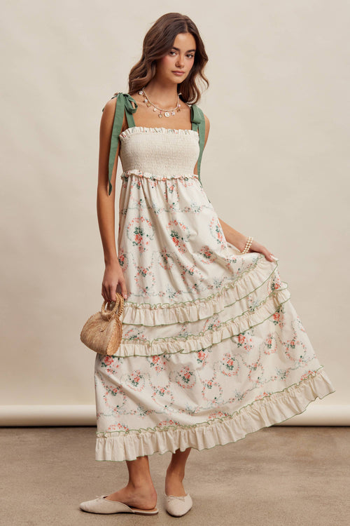 Floral Smocked Tiered Maxi Dress LD1636