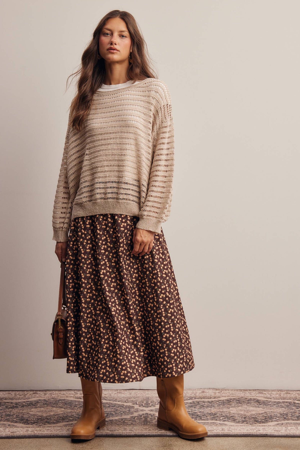 Open-Knit Stripe Sweater Top FSW0056