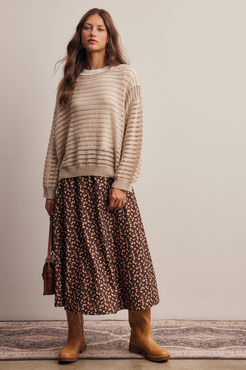 Open-Knit Stripe Sweater Top FSW0056