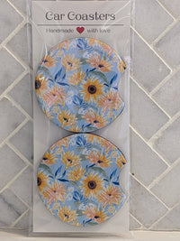 Blue Sunflower Car Coasters