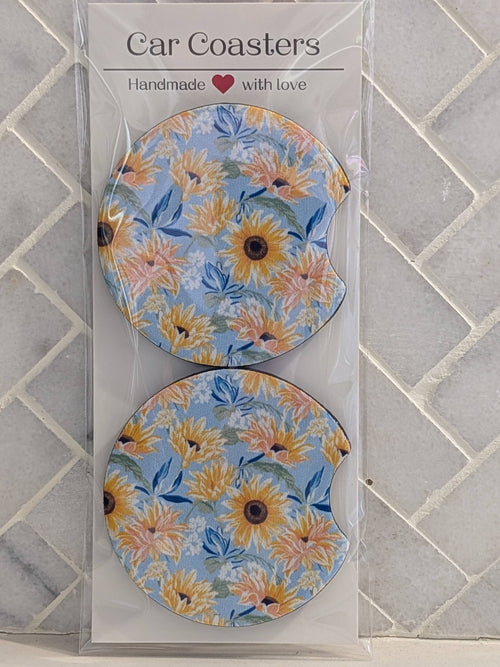 Blue Sunflower Car Coasters