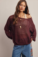Open-Knit Stripe Sweater Top FSW0056