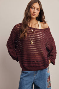 Open-Knit Stripe Sweater Top FSW0056