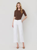 High Rise Raw Hem Crop Wide Leg Jeans