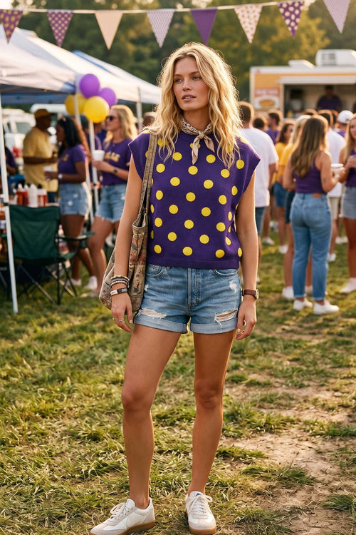 Gameday Polka Dot Sleeveless Knit Top