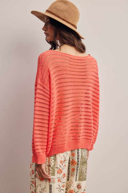 Open-Knit Stripe Sweater Top FSW0056