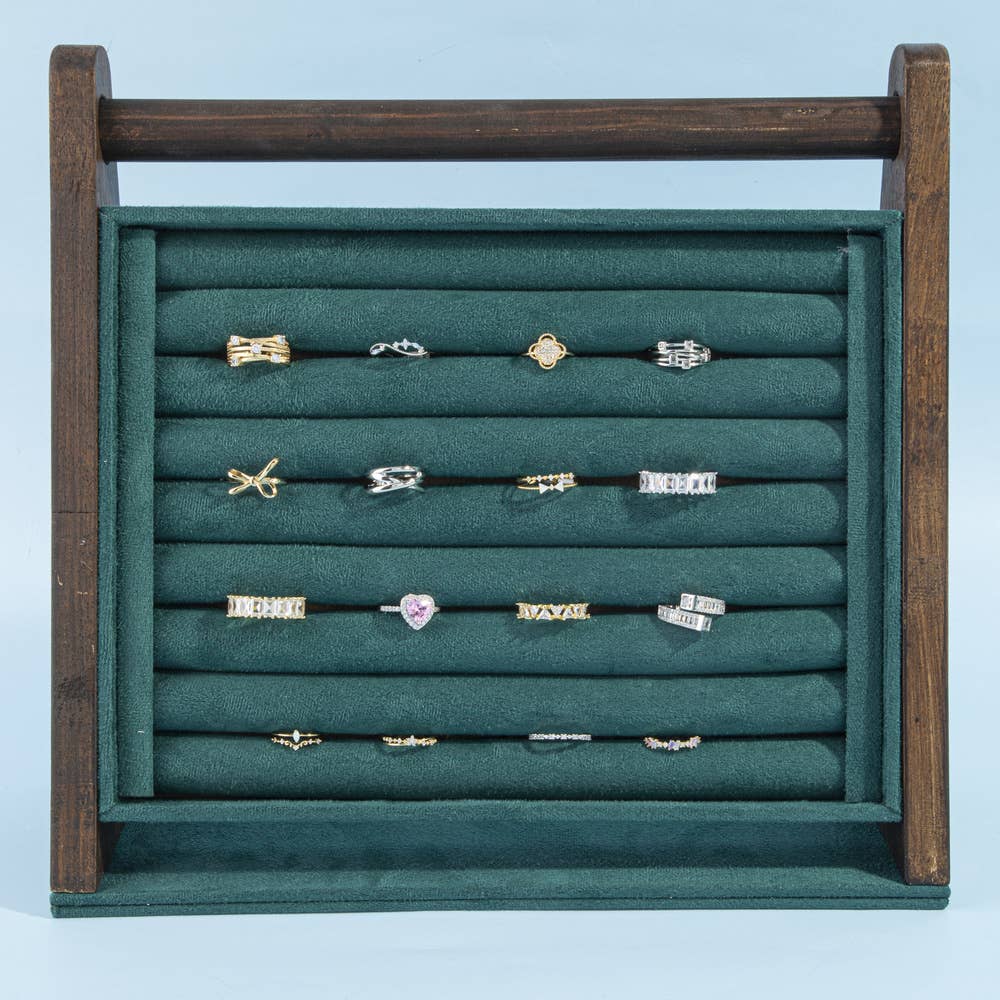 Wood Frame Velvet Ring Display Stand