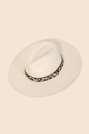 Leopard Strap Flat Brim Fedora Hat