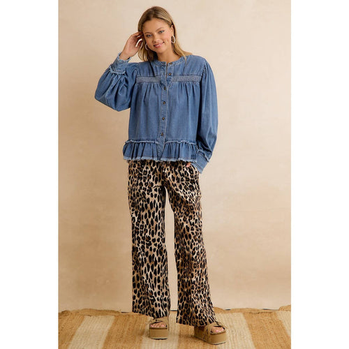 Leopard Pull-On Wide Leg Pants