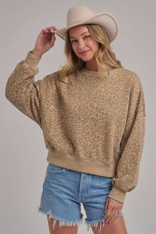 OVERSIZED LEOPARD SWEATSHIRT TOP WITH RIBBED BAND AND DART