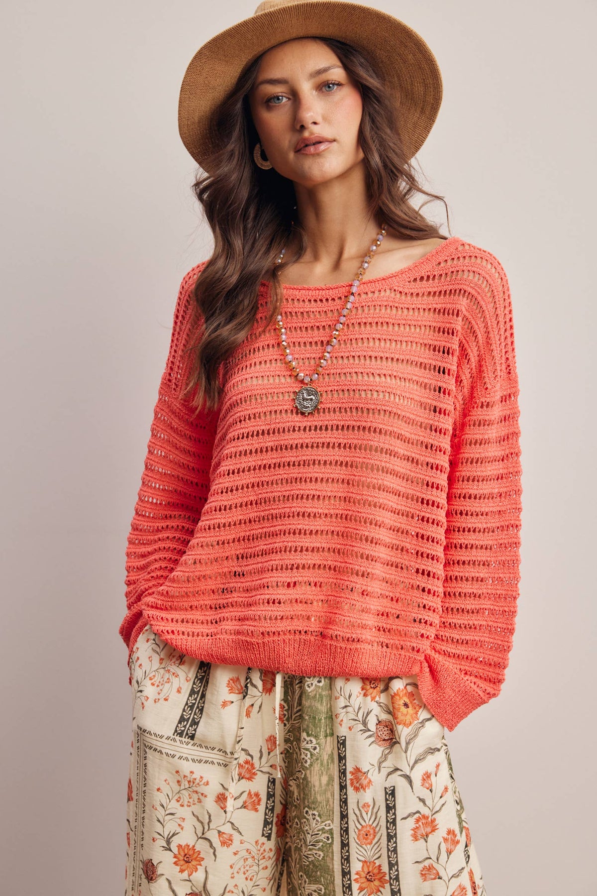 Open-Knit Stripe Sweater Top FSW0056