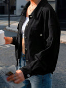 Solid Corduroy Jacket Casual Oversized Button Front