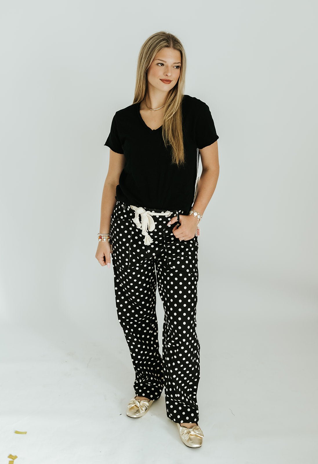 Polka Dot String Barrel Pants