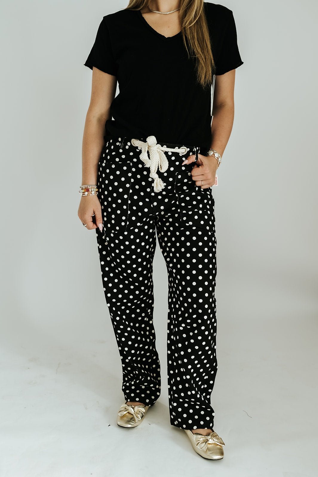Polka Dot String Barrel Pants