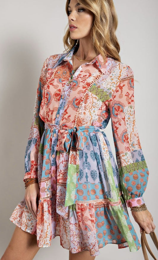 Delaney Boho Floral LS Dress Sizes S-3X Available